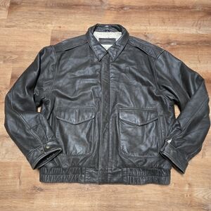 G-III Authentic Bomber Men's Premium Brown Leather Military Jacket Large